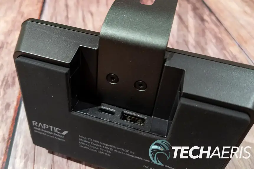 The USB ports on the bottom of the Raptic Rise Power Stand
